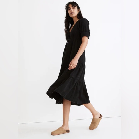 Madewell Dresses & Skirts - Madewell Black Midi Dress with Button Detail Size 4